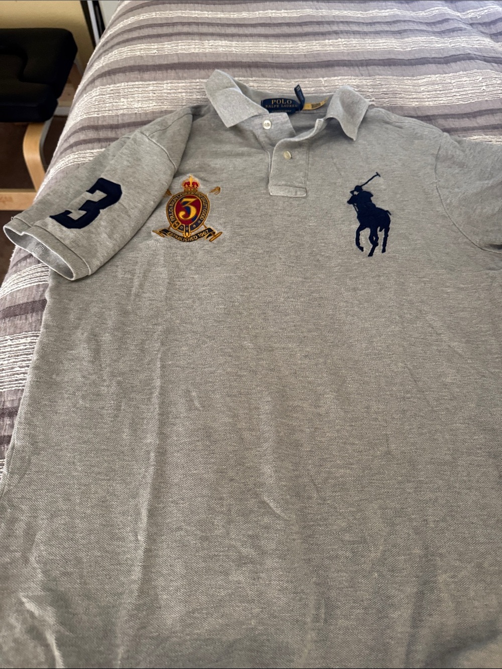 Polo by Ralph Lauren Gray Polo with Navy Pony & Crest